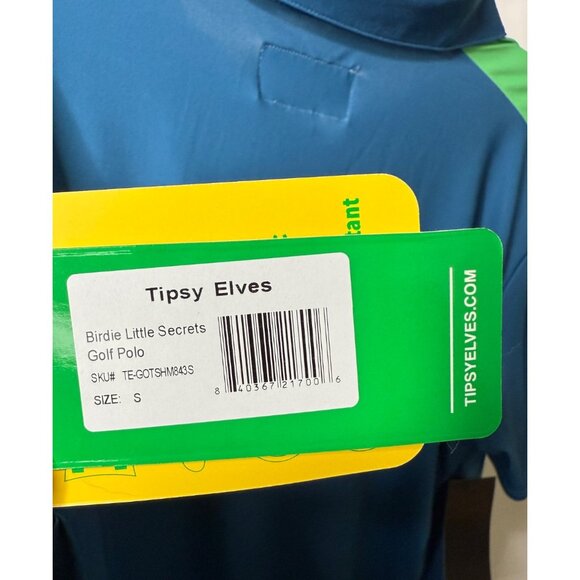 Tipsy Elves Men's Small Golf Polo NWT Birdie Little Secrets Green Blue Stretch S - Picture 6 of 8